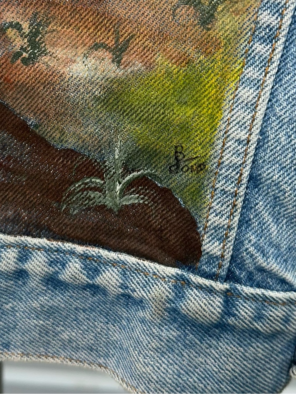 Vintage Reworked Levi's Denim Jacket Hand Painted Desert Steer Skull Mens Large - Picture 3 of 16